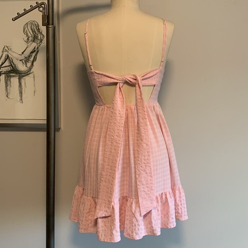 RSQ Pink Checkered Babydoll Dress Women’s Large Tank Ruffle Cottage Sweetheart - Picture 3 of 7